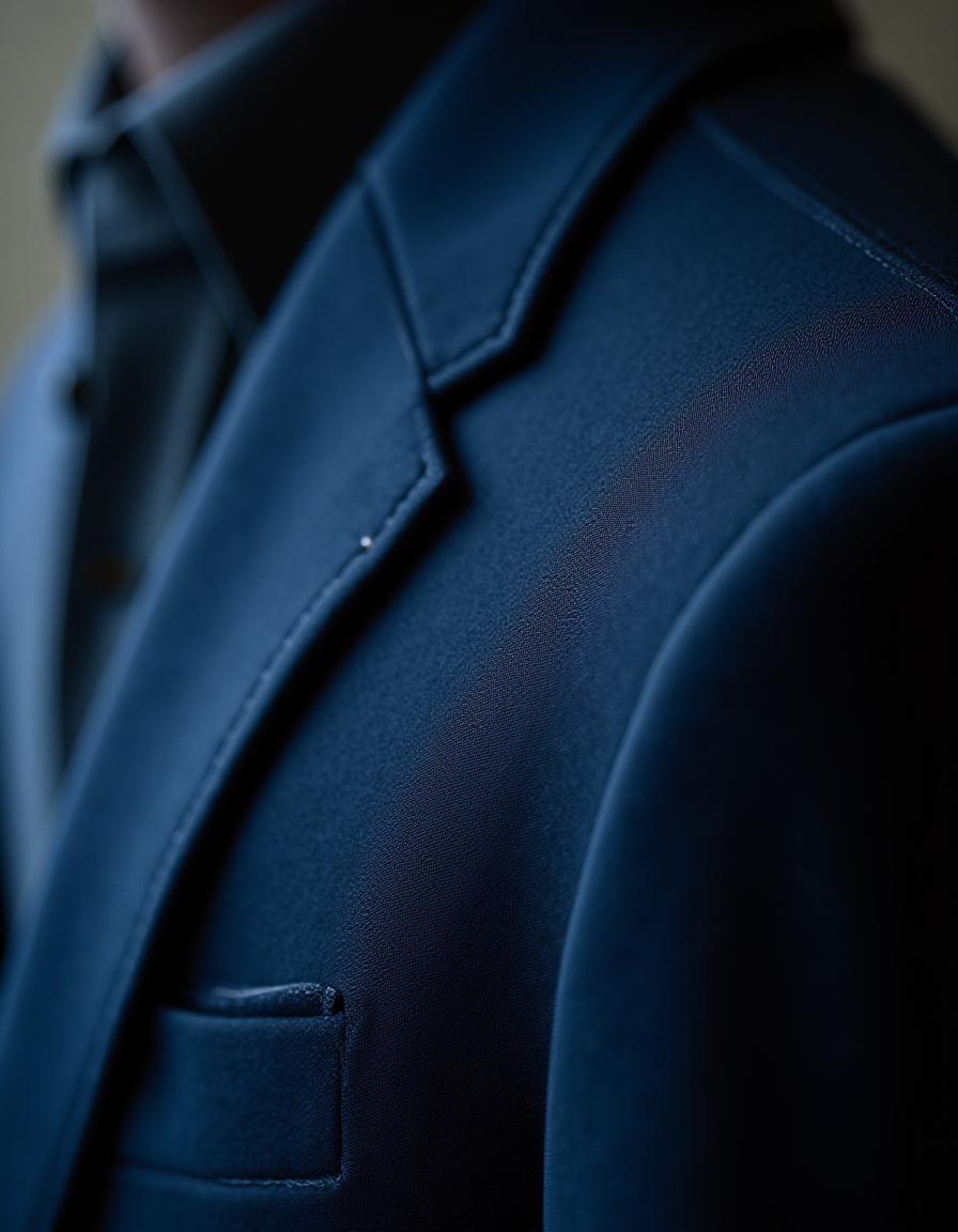 Granatowy garnitur biznesowy zbliżenie materiału