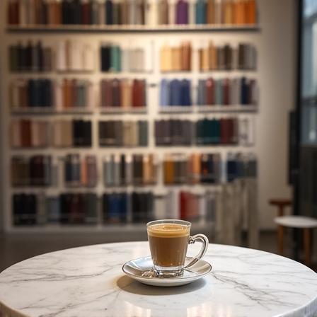 Wnętrze salonu z próbnikami tkanin